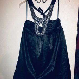 Little Black Silky Sexy Dress with Rhinestones